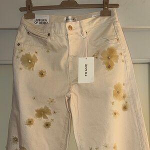 Frame Denim Low Slung Embellished Vanilla Bean Barrel Jeans with Floral Details